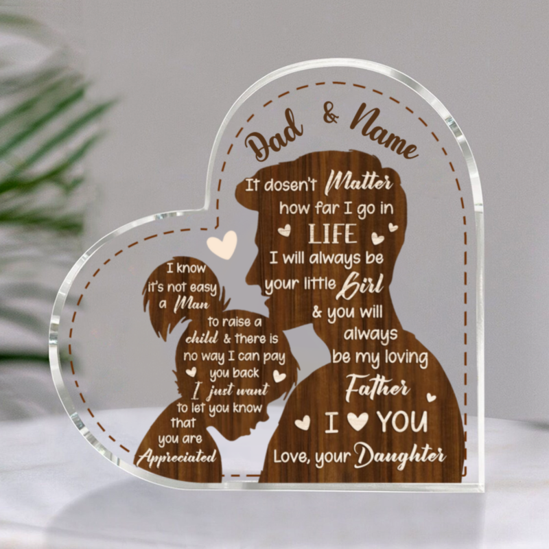 Custom Father's Day Gift From Daughter, Personalized Dad & Daughter Heart Acrylic, Sentimental Dad Gift From Girl, Father Daughter Gifts