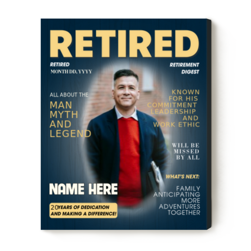 Personalized Photo Retirement Canvas Print, Retired Magazine Canvas Print, Custom Retirement Gifts for Boss