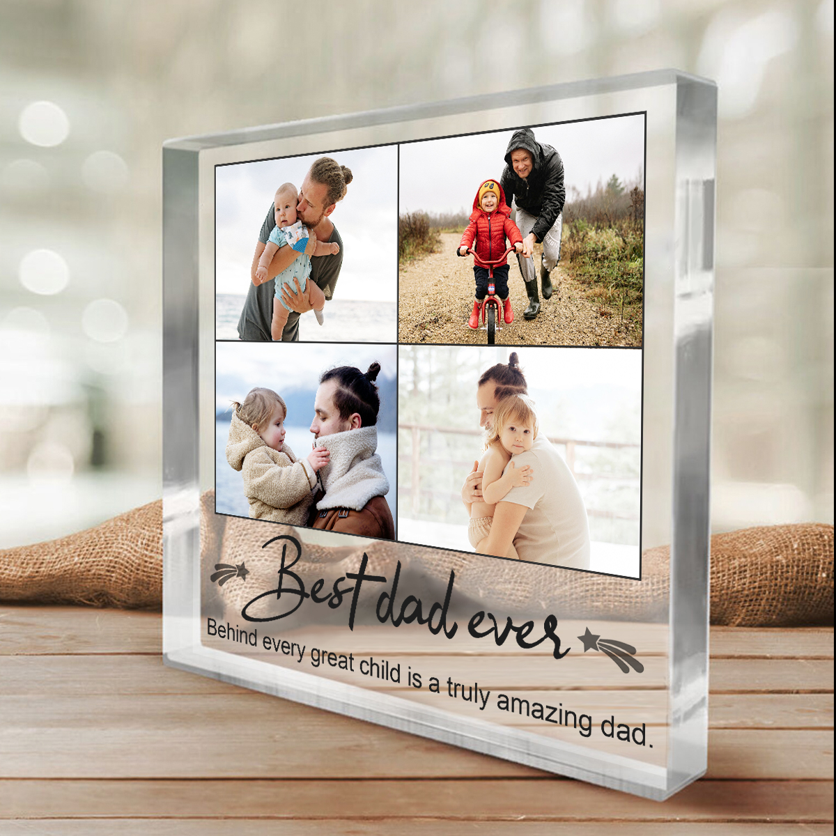 Best Dad Ever Personalized Photo Acrylic Block, Custom Gifts For