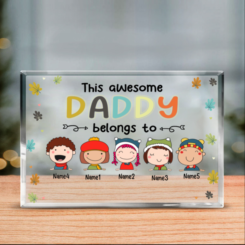 Personalized Cute Kid Face Acrylic Block, Cute Gifts For Dad, Daddy Gift From Children, Custom Christmas Gift For Dad