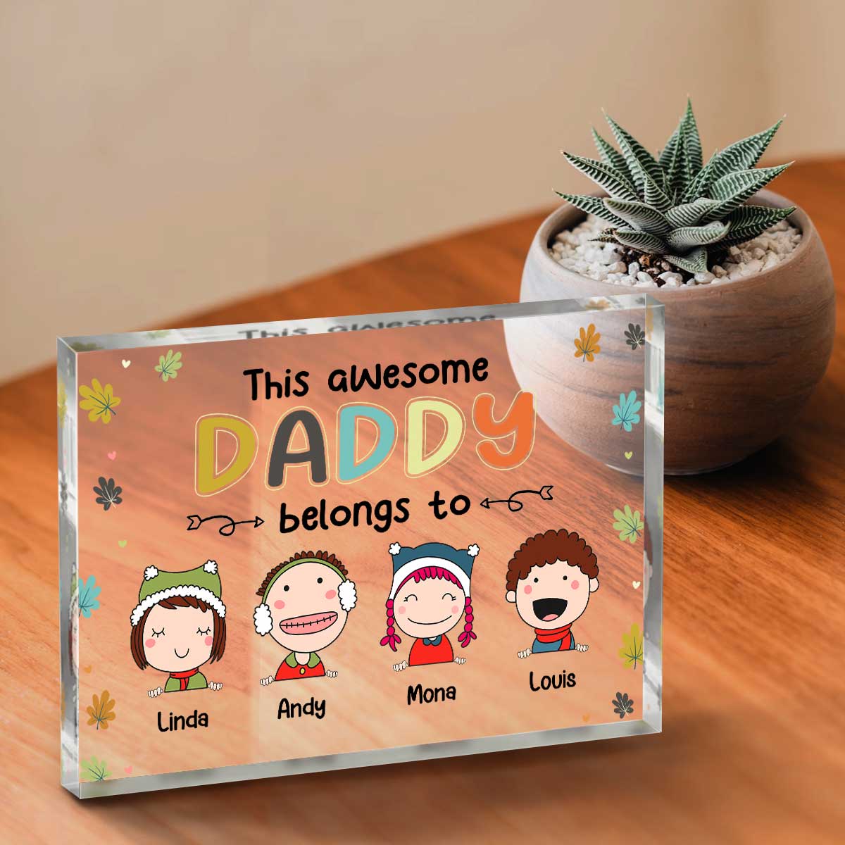 Personalized Cute Kid Face Acrylic Block, Cute Gifts For Dad