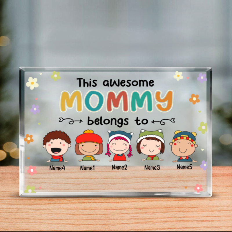 This Awesome Mommy Belongs To Personalized Cute Kid Face Acrylic Block, Mothers Day Gifts For Mom From Children, Custom Keepsake Plaque For Mom