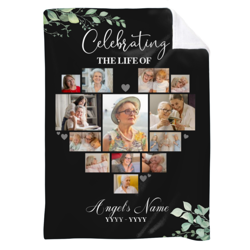 Personalized Heart Photo Collage Sympathy Blanket, Memorial Blanket For Funeral, Forever In Our Hearts Fleece Blanket, Gifts For Lost Loved Ones