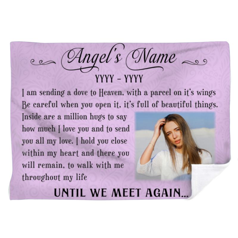 Sending A Dove To Heaven Personalized Remembrance Photo Blanket, Blankets In Memory Of Someone, Sympathy Gifts For Loss