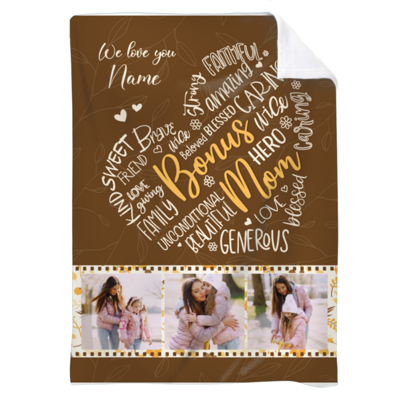 Personalized Bonus Mom Picture Blankets, Stepmother Blanket, Bonus Mom Gifts From Daughter Son, Custom Gifts For Stepmom