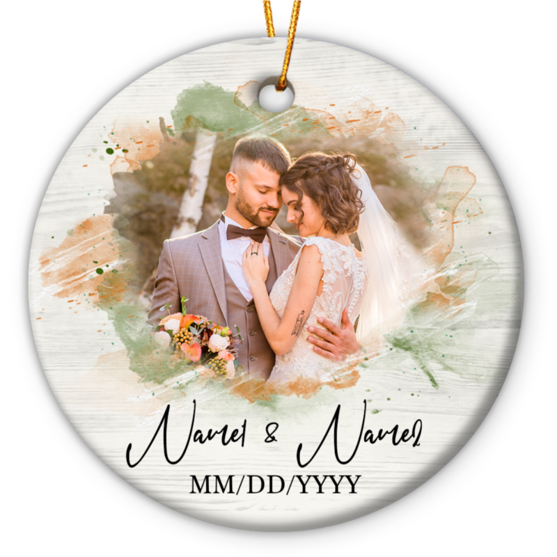 Personalized Watercolor Couple Portrait From Photo Ornament, Wedding Anniversary Gift for Spouse, Wedding Keepsake Gifts, Newlywed Christmas Gift