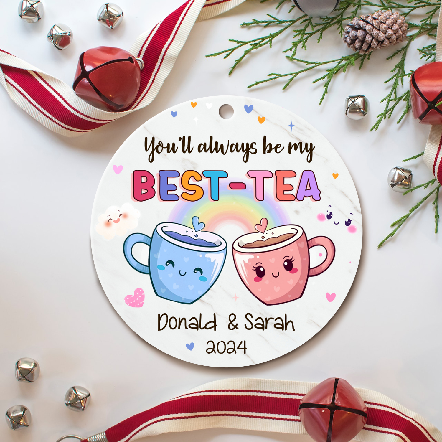 Besties Forever, Gift For Best Friends, Personalized Ornament, Drinking Friends Ceramic Ornament, Christmas Gift Designed By Lineup Alysia