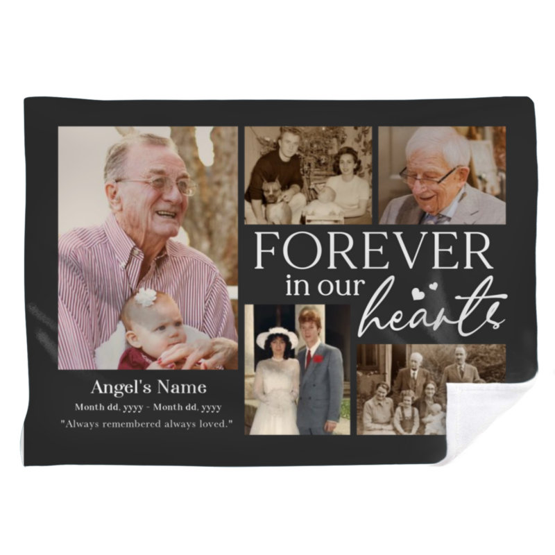 Personalized In Our Hearts Memorial Photo Fleece Blanket, Bereavement Memory Blanket, Memorial Gifts For Loss