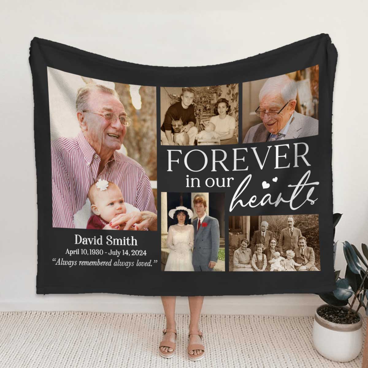 Personalized In Our Hearts Memorial Photo Fleece Blanket