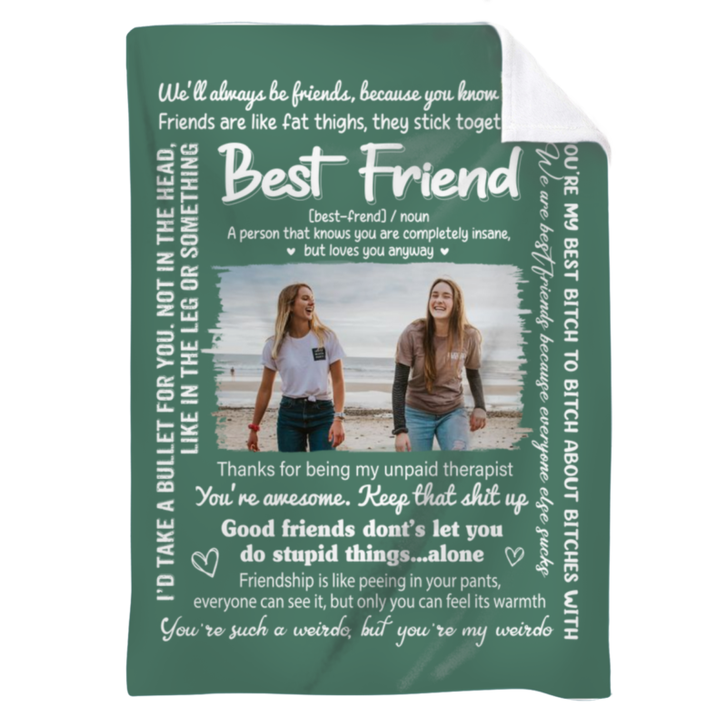 Personalized Funny Best Friends Fleece Blanket, Best Friend Picture Blanket, Best Friend Birthday Gifts, Bestie Gifts For Women