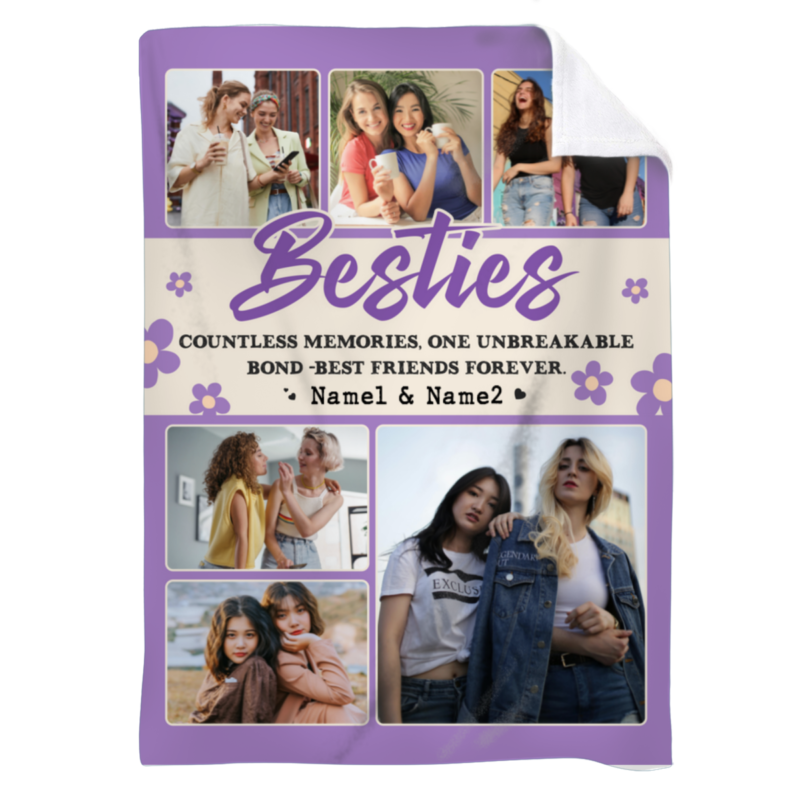 Personalized Besties Photo Blanket, Christmas Gift for Bestie, Best Friends Forever Gift, Gift for Female Friend