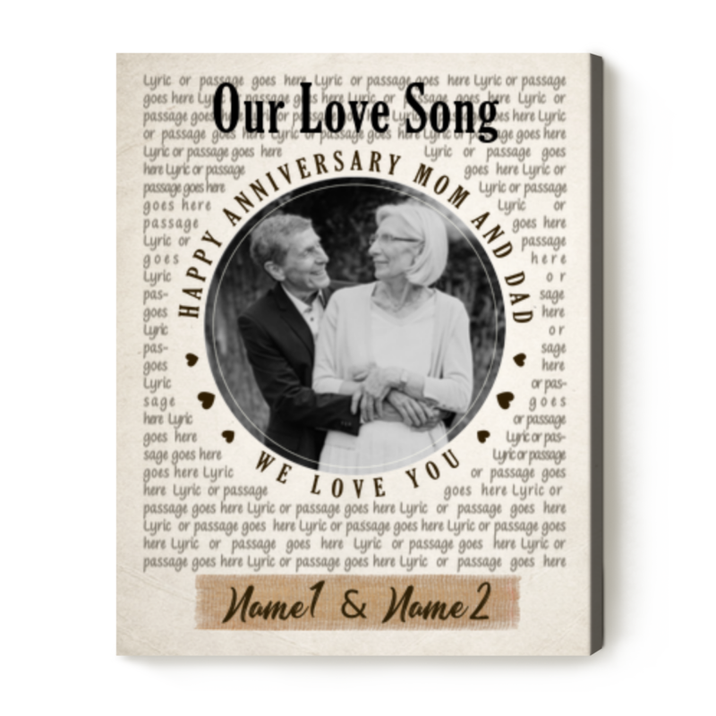 Personalized Anniversary Gifts For Parents, Mom Dad Anniversary Gift, Anniversary Song Lyrics Gift, Custom Song Lyric On Canvas