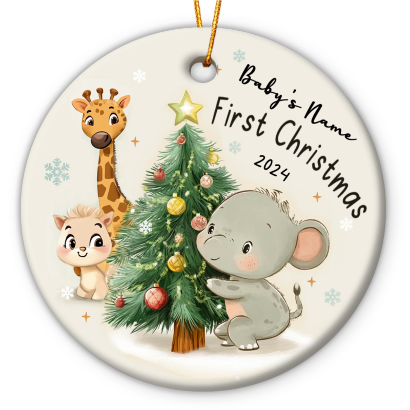 Safari Baby's First Christmas Ornament Personalized