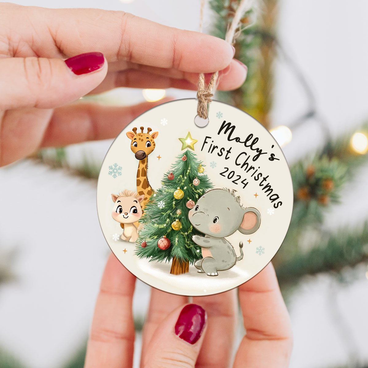 Safari Baby's First Christmas Ornament Personalized, Custom Baby