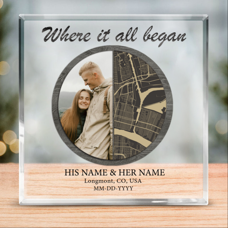 Custom First Date Map Plaque, Personalized Where It All Began Keepsake, Couple Anniversary Gift, First Valentines Day Gift For Boyfriend