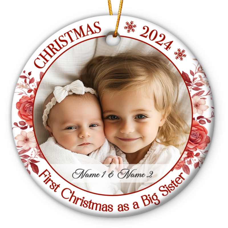 First Christmas as Big Sister Ornament 2026, Big Sister Photo Ornament, Personalized Christmas Gifts for New Sister, Sibling Christmas Ornament