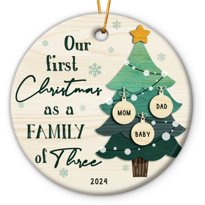 Family of Three Christmas Ornament, Family of 3 Xmas Ornament, Ornament For New Parents, Personalized Baby's First Christmas Ornament, First Christmas Ornament