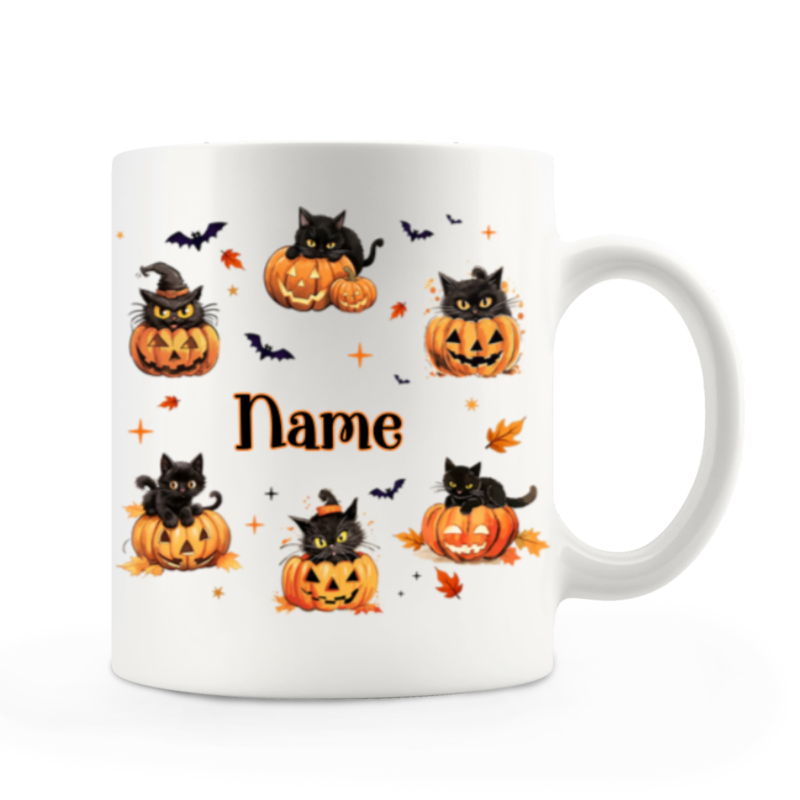 Personalized Halloween Mug, Custom Name Halloween Mug, Pumpkin Coffee Mug Gifts, Cute Pumpkin White Ceramic Mug