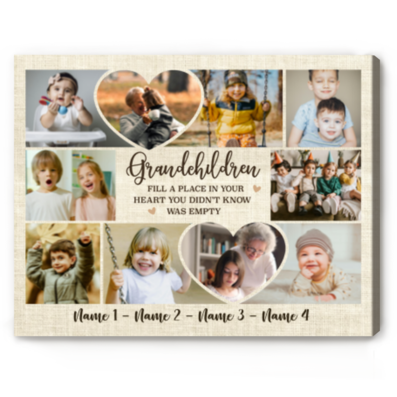 Personalized Gift for Grandparents, Custom Photo Collage Canvas Print with Grandkids Name, Grandparent Christmas Gifts, Gift for Grandma