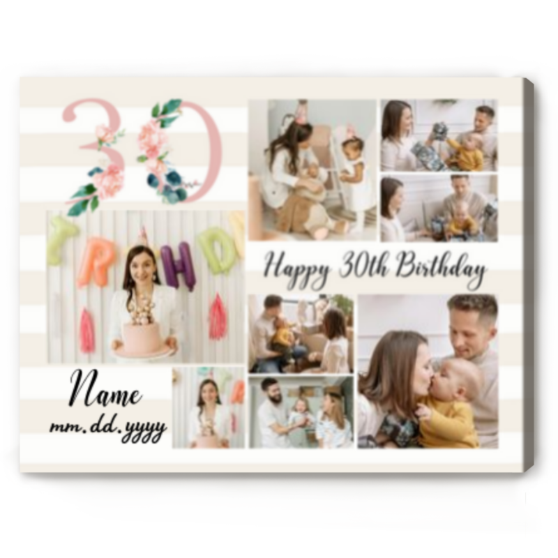 Age 30 Birthday Photo Collage Canvas, Personalized 30th Birthday Gifts for Her, Turning 30 Years Old Gift, 30th Birthday Gift for Girlfriend