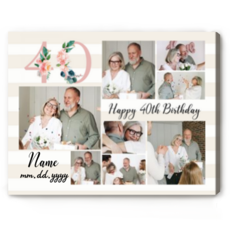 Age 40 Birthday Photo Collage Canvas, Personalized 40th Birthday Gifts for Her, Turning 40 Years Old Gift, 40th Birthday Gift for Women