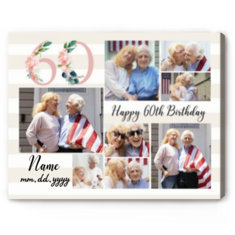 Age 60 Birthday Photo Collage Canvas, Personalized 60th Birthday Gifts for Woman, Turning 60 Years Old Gift, 60th Birthday Gift for Mom Grandma