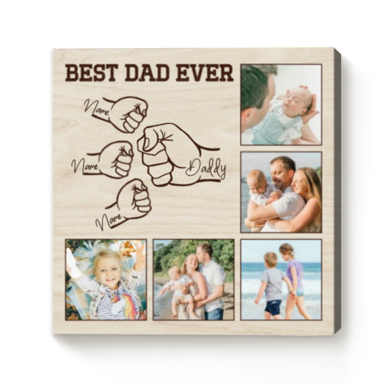 Fist Bump Dad and Kids Picture Collage Print - Christmas Gifts From Kids, Personalized Dad Gifts With Kids Names
