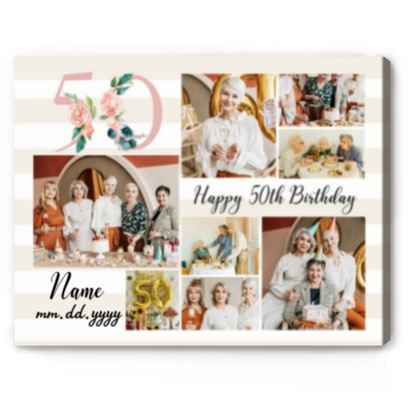 Age 50 Birthday Photo Collage Canvas, Personalized 50th Birthday Gifts for Woman, Turning 50 Years Old Gift, 50th Birthday Gift for Mom