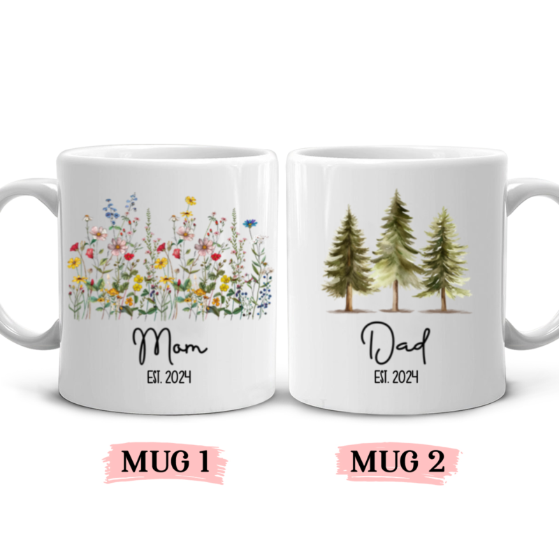Set Of 2 Mugs For New Parents, Mom And Dad Est Coffee Mug, Parent To Be Mugs, Custom New Parents Christmas Gifts