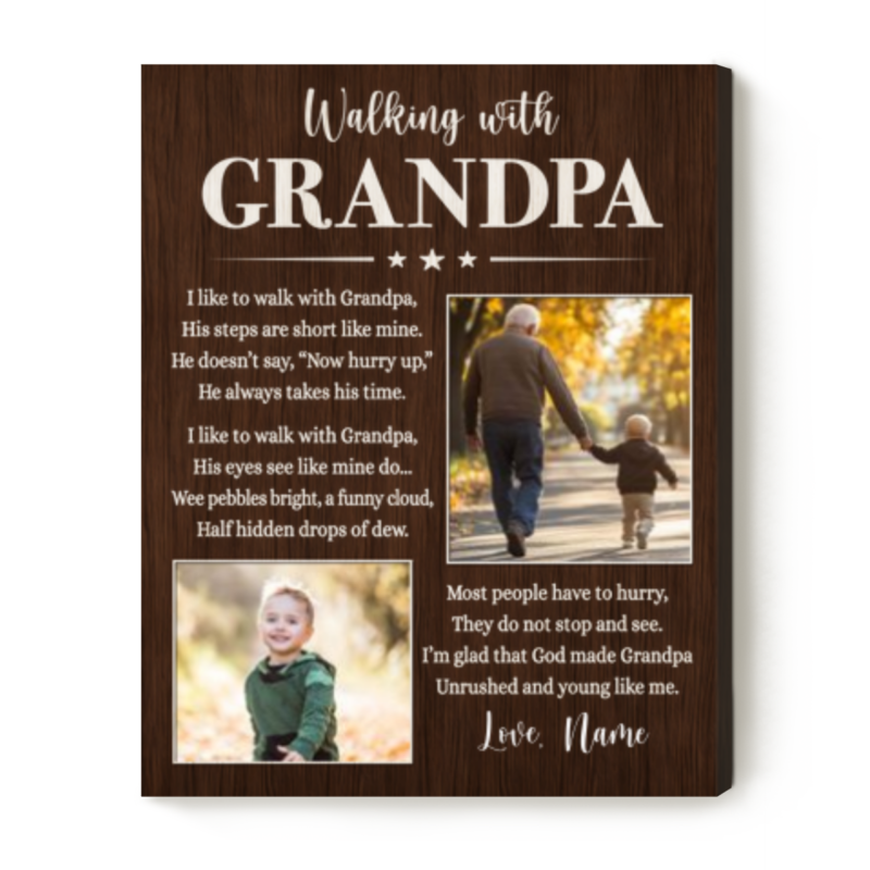 Walking with Grandpa Canvas Wall Art, Personalized Grandpa Gifts, Great Gift for Grandfather, Father's Day Gift from Grandchildren