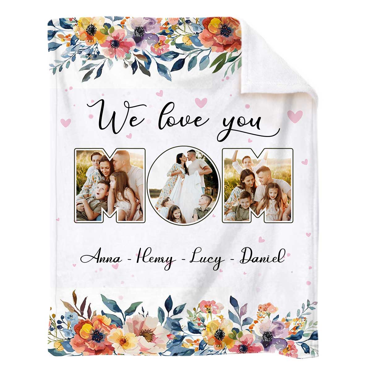 Custom Blankets For Mom, Floral Mom Blanket With Kids Names