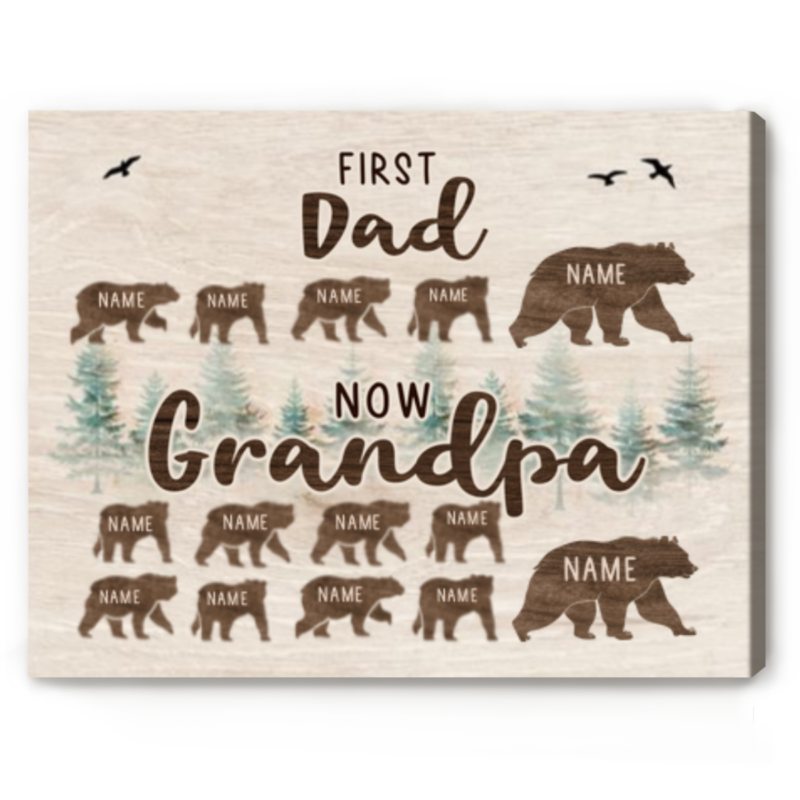 Personalized Papa Bear Sign With Kids Name, Father's Day Gift for Grandpa, Custom First Dad Now Grandpa Canvas, Grandfather Gifts