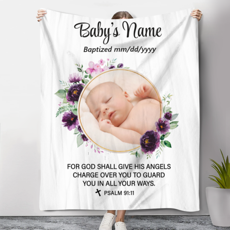 Personalized Baptism Blanket For Girl, Photo Blanket For Christening, Goddaughter Christening Gifts, Baptism Gift From Godmother