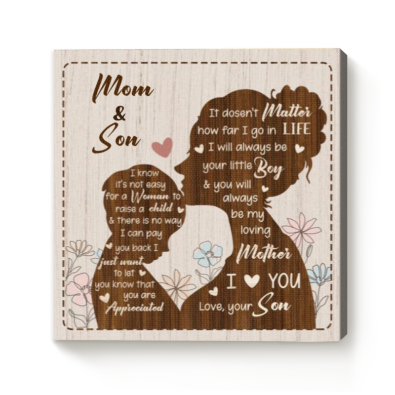 Custom Mother And Son Square Canvas, Sentimental Christmas Gifts For Mom From Son, Personalized Mother Son Gifts