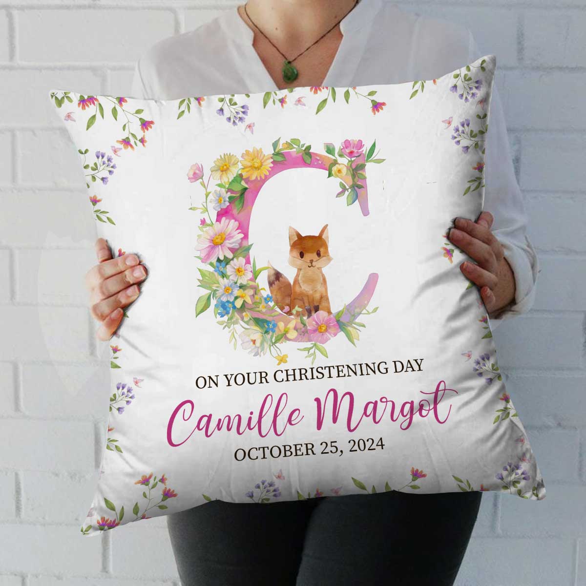 Christening Baptism Personalized Pillow, Goddaughter Pillow With