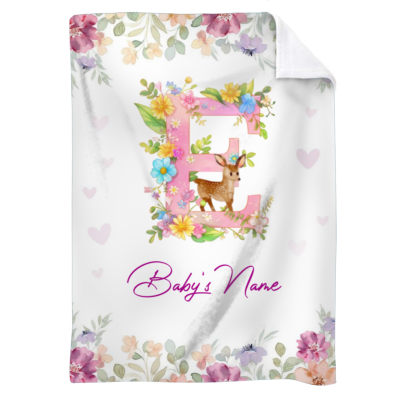 Personalized Baby Girl Blanket, Floral Baby Name Blanket, Monogrammed Baby Blanket, Girl Baby Shower Gift, Christmas Gift For Baby Girl