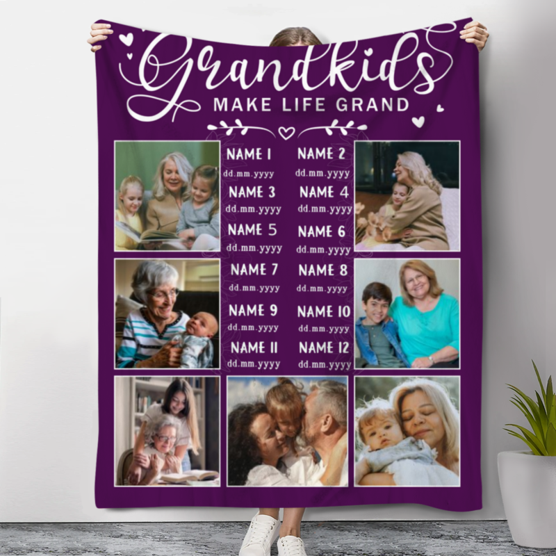Personalized Gift for Grandparents, Grandchildren Blanket, Custom Blanket With Grandkids Names Birthdays, Christmas Gifts For Grandma Grandpa