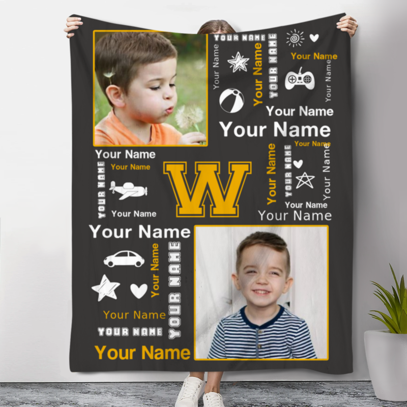 Personalized Name Baby Boy Blanket, Custom Photo Blankets For Baby Boys, Christmas Gift For Son, Grandson, Nephew, Toddler Blanket