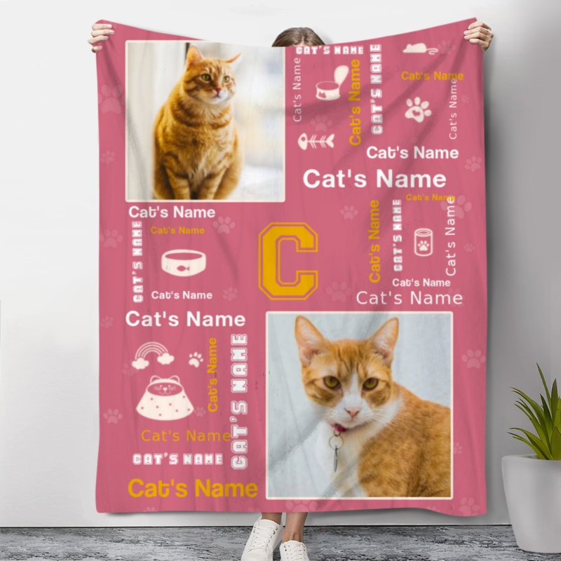 Personalized Cat Blanket With Photo, Custom Cat Name Fleece Blanket, Christmas Gift For Cat Lover, Kitty Name Blanket, Cat Mom Gift