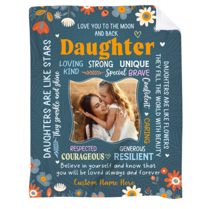 Custom Daughter Photo Blanket, Personalized Birthday & Christmas Gifts for Adult Daughter from Mom, Daughter Soft Fleece Throw Blanket