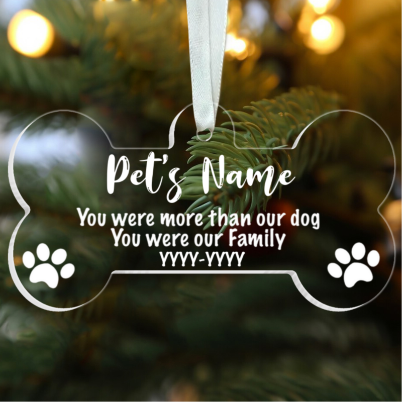Acrylic Dog Bone Memorial Ornament, Dog Christmas Ornament, Personalized Dog Remembrance Ornament, Dog Christmas Ornament Tree