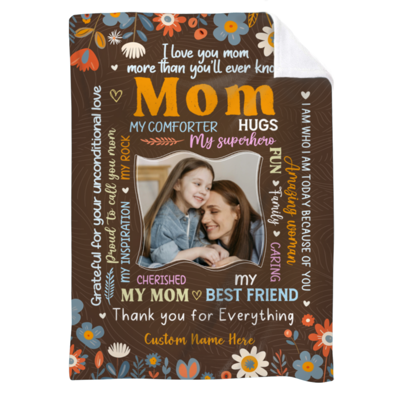 Personalized Mom Blankets With Photo, Mothers Blanket From Daughter, Sentimental Mother’s Day Gift, Custom Mom Birthday Gifts
