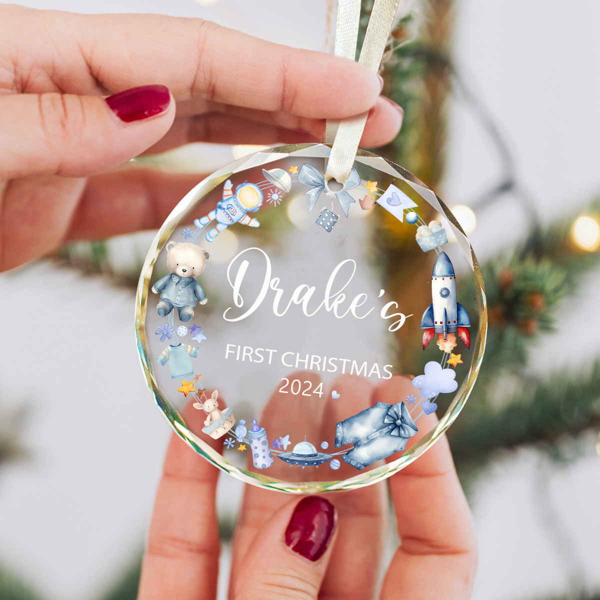 Baby Boy Personalized First Christmas Ornament, Baby's 1st