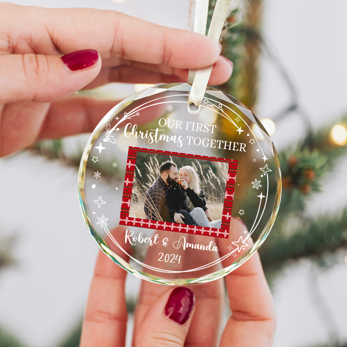 first christmas couple photo ornament couples first xmas glass ornament 2024 new couple ornament personalized christmas girlfriend gift