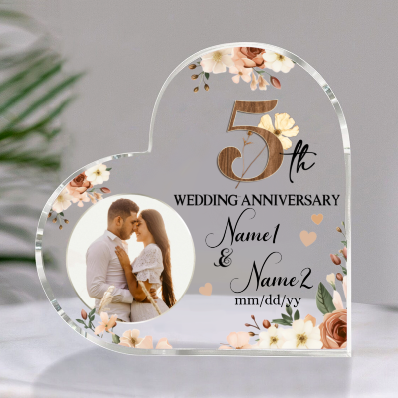 5th Wedding Anniversary Plaque, Personalized 5 Year Anniversary Gift, Wooden Anniversary Gifts, 5th Anniversary Keepsake