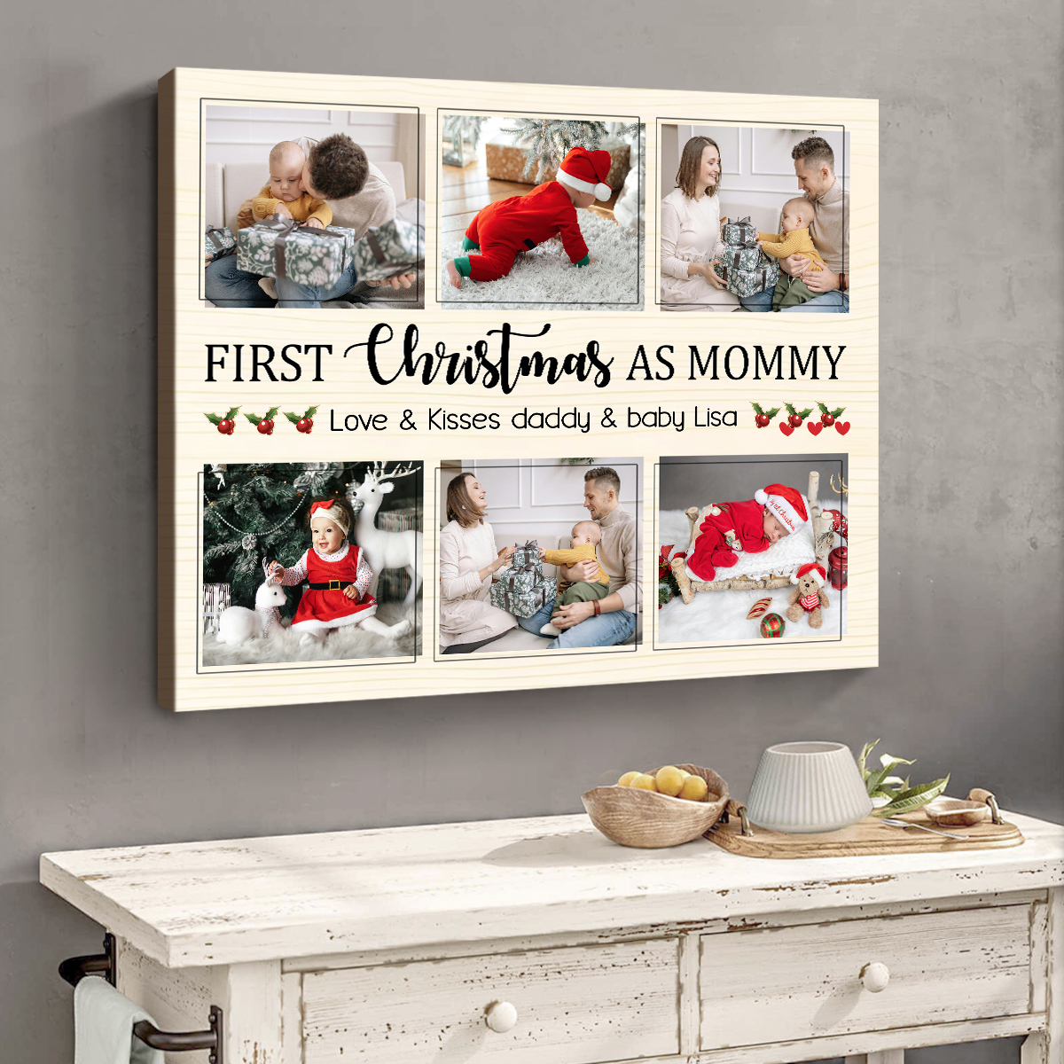 First Christmas As Mommy Custom Photo Canvas, Personalized