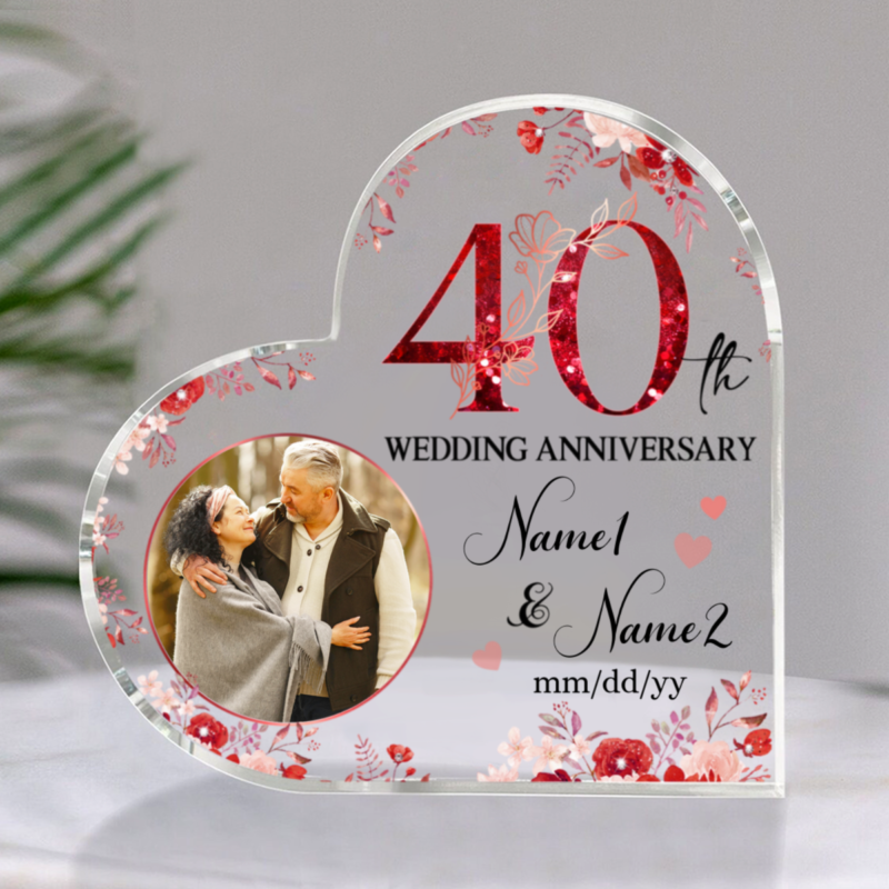 40th Wedding Anniversary Heart Acrylic Plaque, Personalized 40th Anniversary Gift For Parents, Ruby 40 Year Anniversary Gifts
