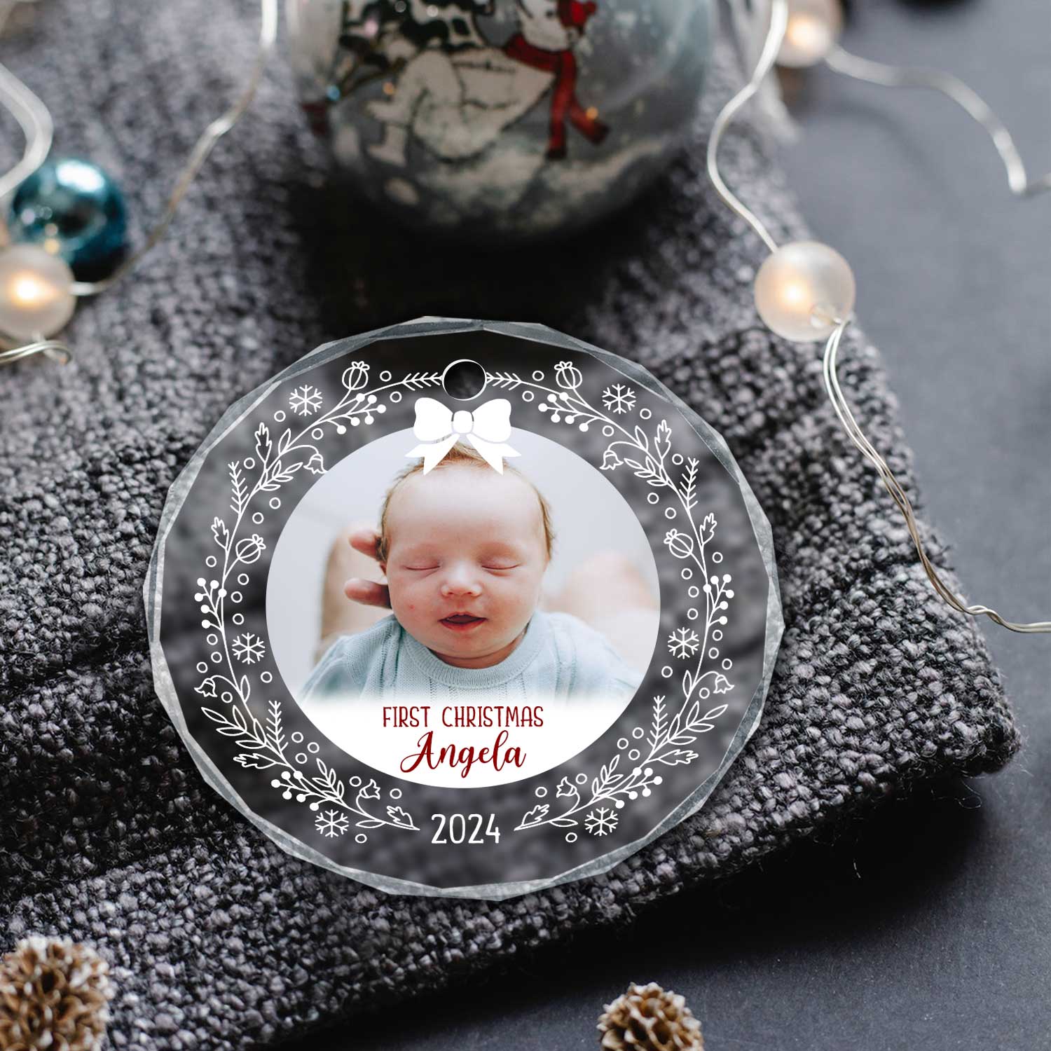 Baby First Christmas Personalized Photo Ornament, Baby Girl Glass