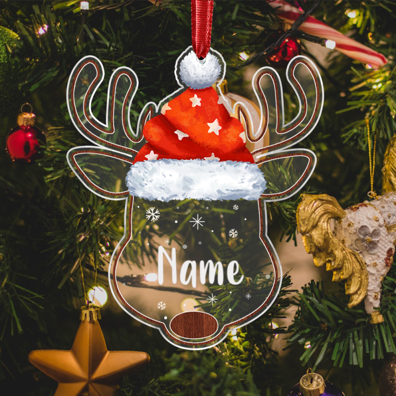 Personalized Reindeer Name Ornament, Baby Name Ornament, Custom Reindeer Family Ornaments, Xmas Reindeer Holiday Gift Tree Decorations