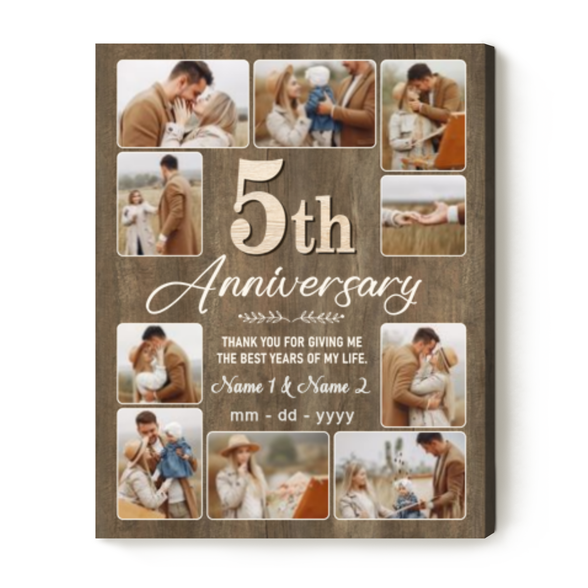 5th Anniversary Custom Photo Collage Canvas, 5 Year Wedding Anniversary ...
